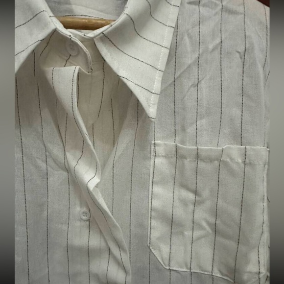 Oversized cotton white stripe button down blouse M - Picture 4 of 9